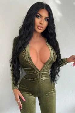 Fashion Nova Kimber Velvet Jumpsuit - Olive