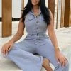 Fashion Nova Let's Go Party Denim Jumpsuit - Blue Wide Leg Jumpsuits