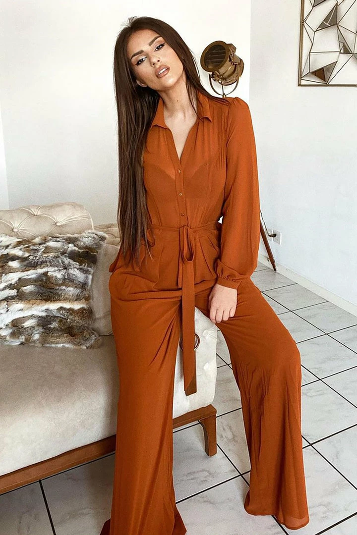 Fashion Nova Like Me Better Jumpsuit - Cognac