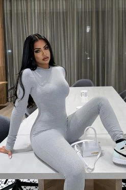 Fashion Nova Maribel Snatched Jumpsuit - Heather Grey Jumpsuits