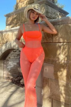 Fashion Nova Meet Me In Paradise Jumpsuit - Neon Orange Wide Leg Jumpsuits