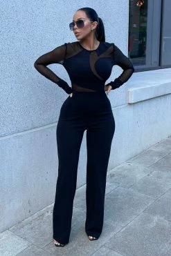 Fashion Nova Jumpsuits Mesh Baby Jumpsuit - Black