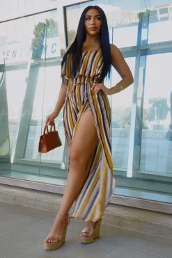 Fashion Nova Jumpsuits Monique Striped Jumpsuit - Mustard