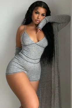 Fashion Nova Not Usually Here Romper Set - Heather Grey