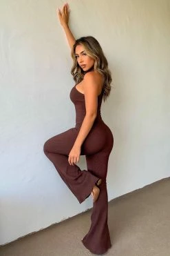 Fashion Nova Nova Season Flare Leg Jumpsuit - Chocolate