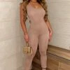 Fashion Nova Jumpsuits Nova Season One Shoulder Jumpsuit - Mocha