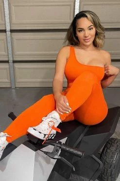 Fashion Nova Jumpsuits Nova Season One Shoulder Jumpsuit - Orange