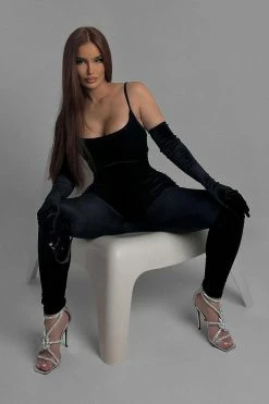 Fashion Nova Nova Season Velvet Jumpsuit - Black Jumpsuits