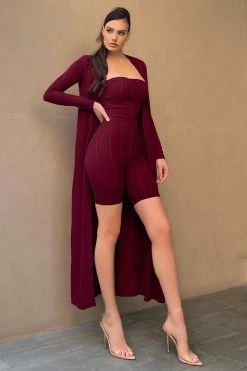 Fashion Nova Oslo Romper Set - Burgundy