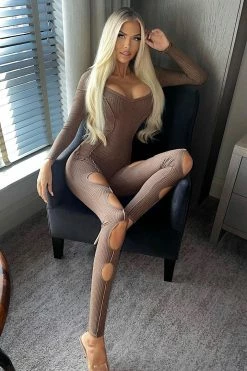 Fashion Nova Jumpsuits Raegan Ribbed Jumpsuit - Brown