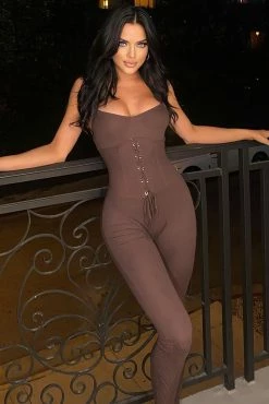 Fashion Nova Remi Ribbed Jumpsuit - Brown