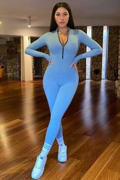 Fashion Nova Jumpsuits Sabrina Snatched Jumpsuit - Light Blue