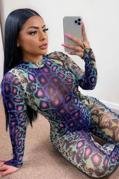 Fashion Nova Jumpsuits Sassy Slither Snake Jumpsuit - Purple/combo
