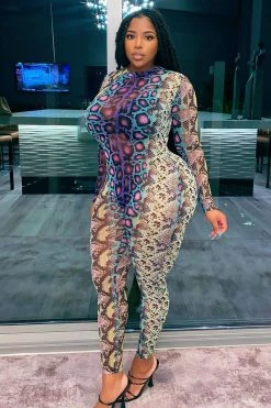 Fashion Nova Jumpsuits Sassy Slither Snake Jumpsuit - Purple/combo