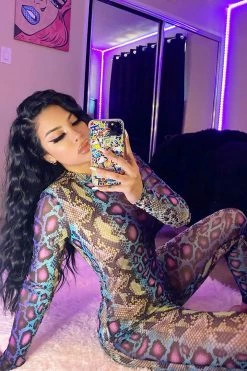 Fashion Nova Jumpsuits Sassy Slither Snake Jumpsuit - Purple/combo
