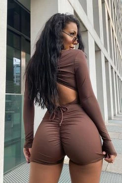 Fashion Nova Second To None Romper - Brown Rompers