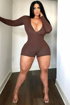 Fashion Nova Second To None Romper - Brown Rompers