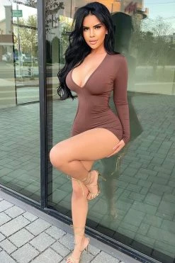 Fashion Nova Second To None Romper - Brown Rompers