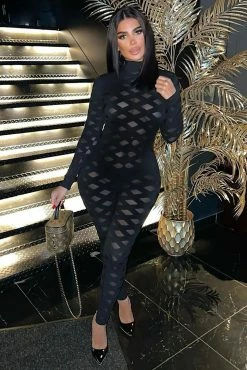 Fashion Nova Jumpsuits See Right Through Mesh Jumpsuit - Black