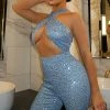 Fashion Nova Wide Leg Jumpsuits Shine On Sequin Jumpsuit - Blue