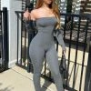Fashion Nova Soothe Off Shoulder Jumpsuit - Charcoal