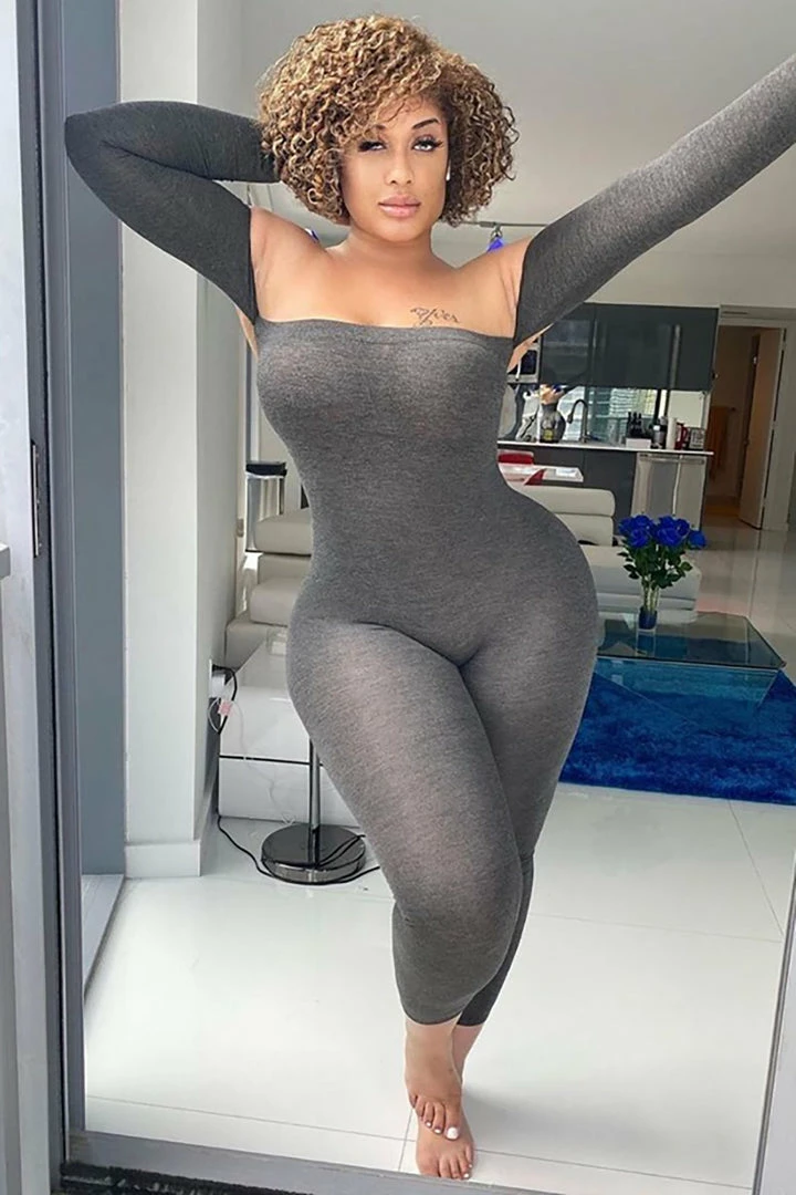 Fashion Nova Soothe Off Shoulder Jumpsuit - Charcoal