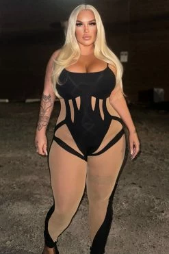 Fashion Nova Spotlight Mesh Jumpsuit - Black Jumpsuits