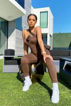 Fashion Nova Jumpsuits Switch Gears Jumpsuit - Chocolate Brown