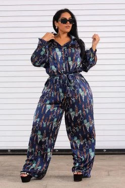 Fashion Nova Jumpsuits The Entertainer Satin Jumpsuit - Navy