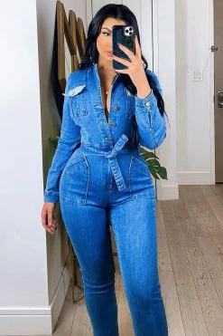 Fashion Nova Jumpsuits The Most Of Travels Utility Jumpsuit - Medium Wash