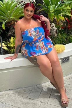 Fashion Nova Rompers Wanderlust Tropical Romper - Blue/combo