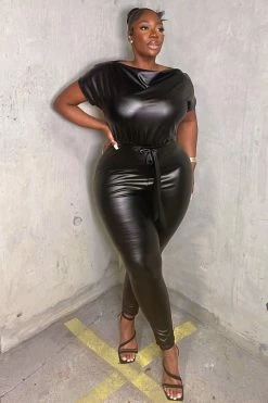 Fashion Nova Jumpsuits Want You Back PU Jumpsuit - Black