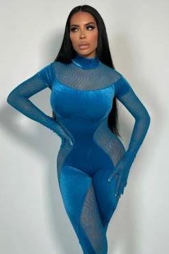 Fashion Nova Jumpsuits You're All I Need Velvet Jumpsuit - Turquoise